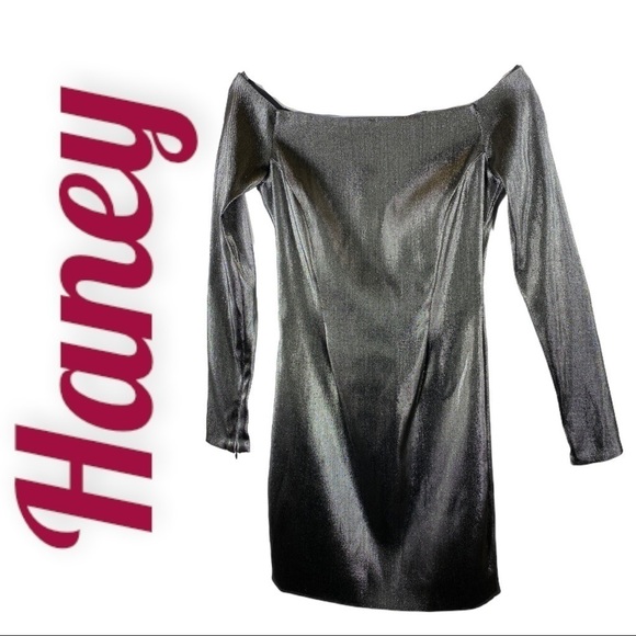 NWT Haney “Megan” Metallic Off-Shoulder Cocktail Dress Old Hollywood Glam Size 4 - Picture 5 of 15